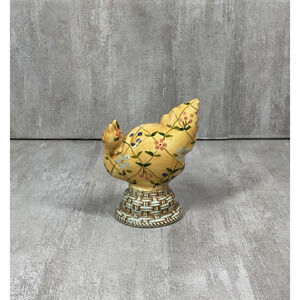 Tracy Porter Yellow Floral Chicken Figurine Basketweave Base Small Farmhouse